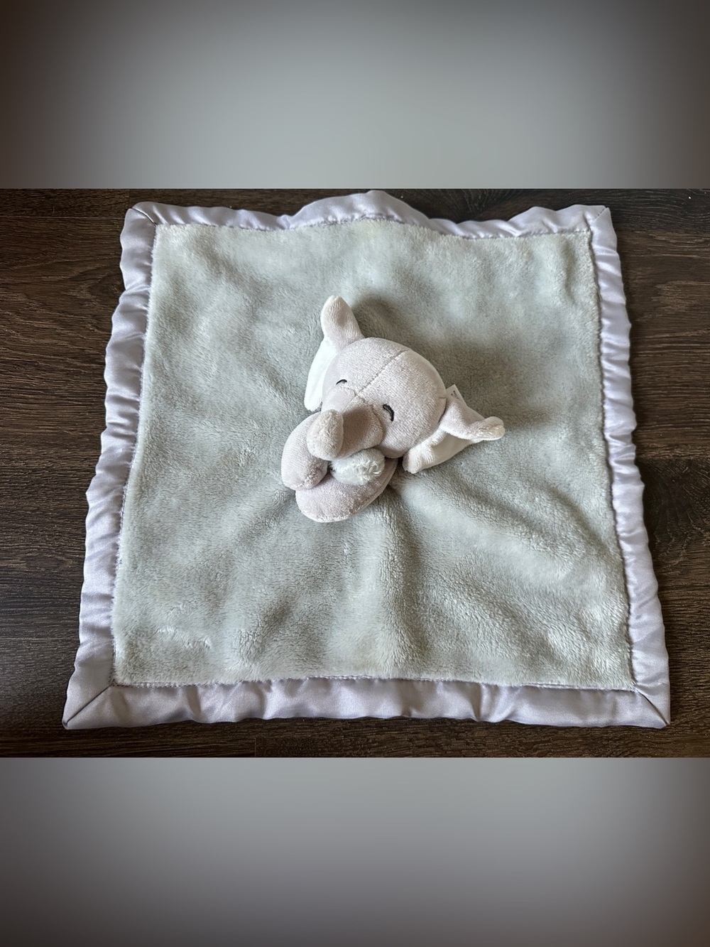Carters Gray Elephant Blanket Plush Lovey Soft Satin Trim & Back Baby Toy